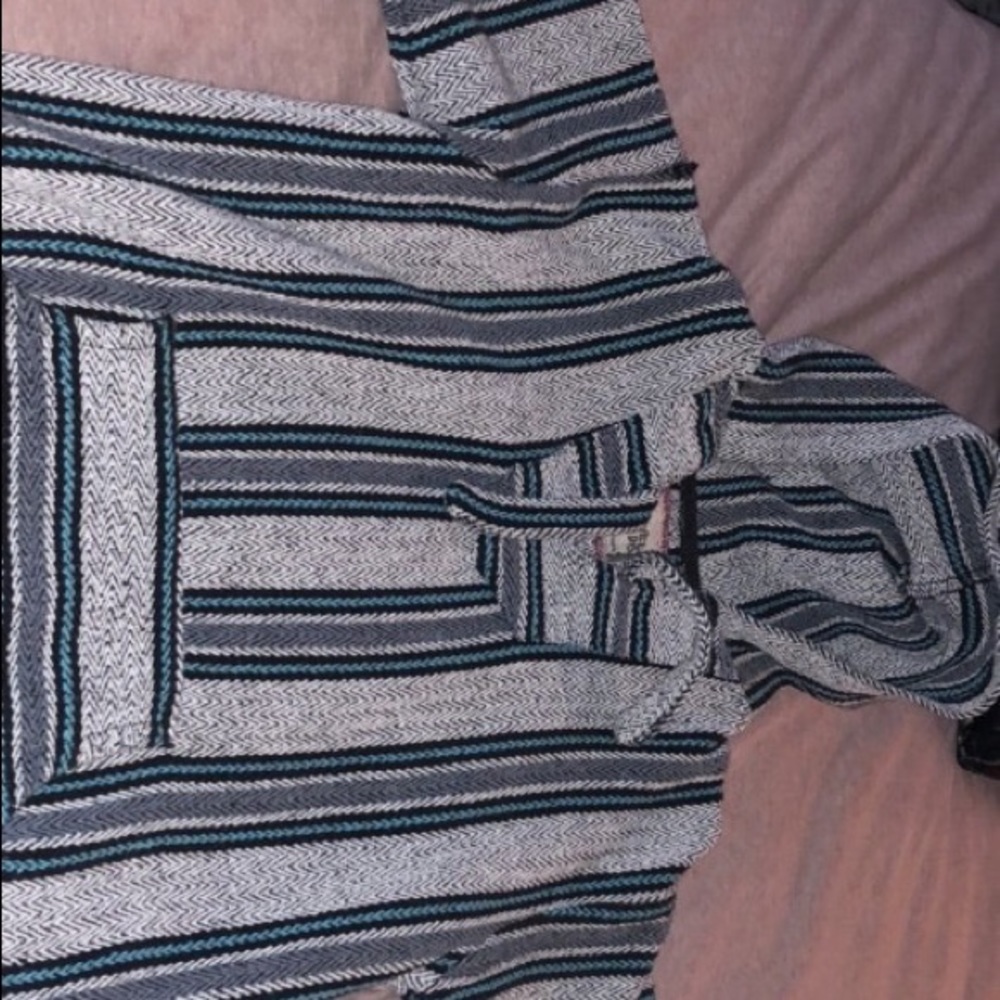 blue grey black and white hoodie